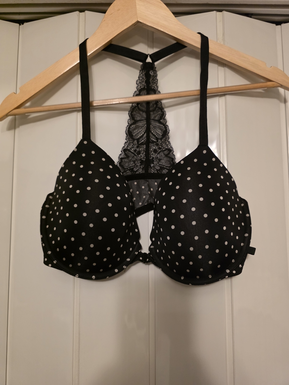 Victoria's Secret Black Bra with Polka Dots and Lace Racerback